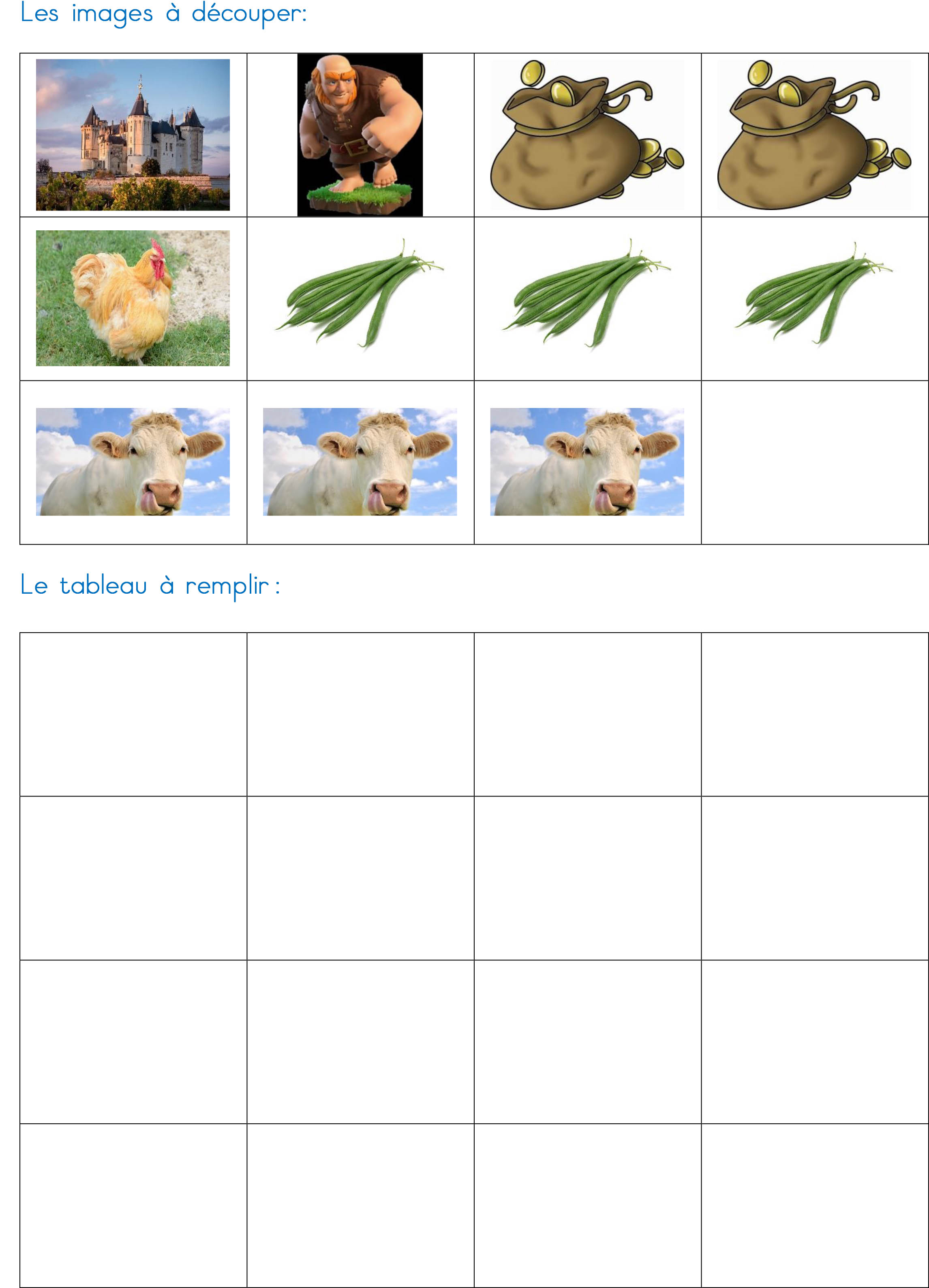 Jack Et Le Haricot Magique Maternelle Images Séquentielles MS-GS - Jacques et le haricot magique - repérage sur quadrillage - École  Maternelle Pinchon