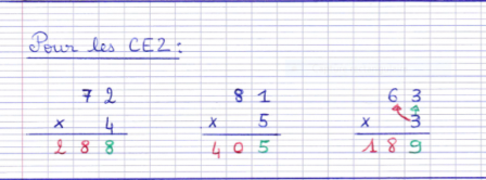 Correction calcul posé - multiplication CE2, mar. 2020